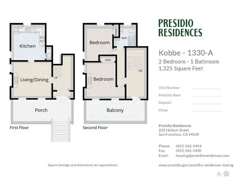 A floor plan for a Presidio Residences apartment.